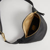 classic hipbag, black, eco olive tanned leather, made in germany, hip bag, handmade stripe embossing,