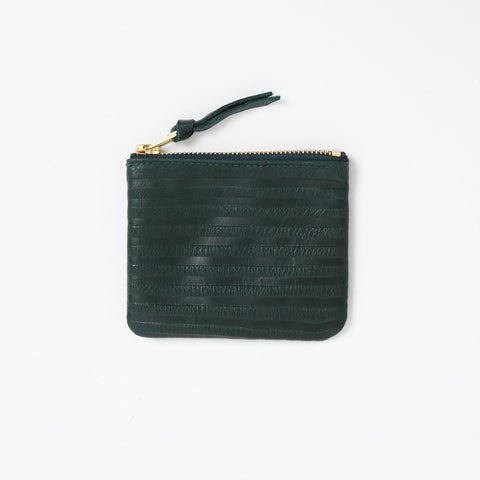 mini pouch, douglas fir green, eco edition, handmade stripe embossing, eco nappa, early