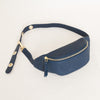 slim hipbag, ocean blue, eco nappa, compartment for keys or phone, 5 eyelet belt, made in germany
